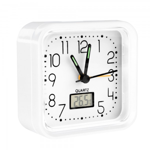 Reloj analogico alarma  82x82x38 blanco