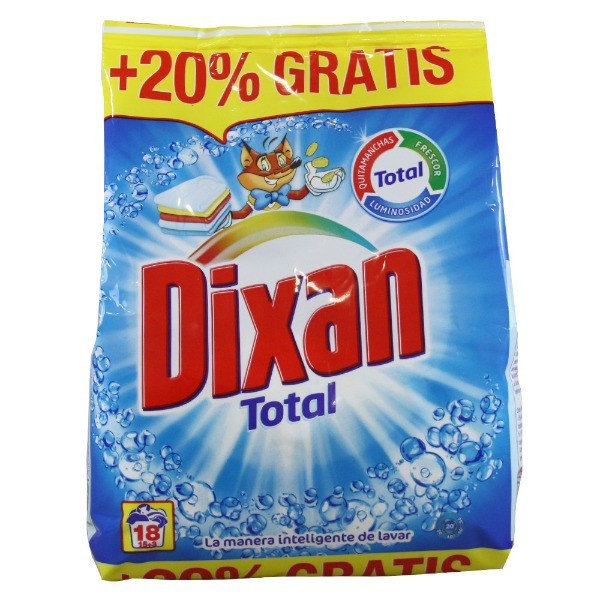 DIXAN Detergente Total 18 dosis  20% Gratis